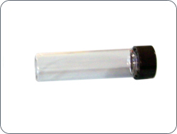 Two ounce glass sample bottle. Approx 15 mm dia x 60 mm high